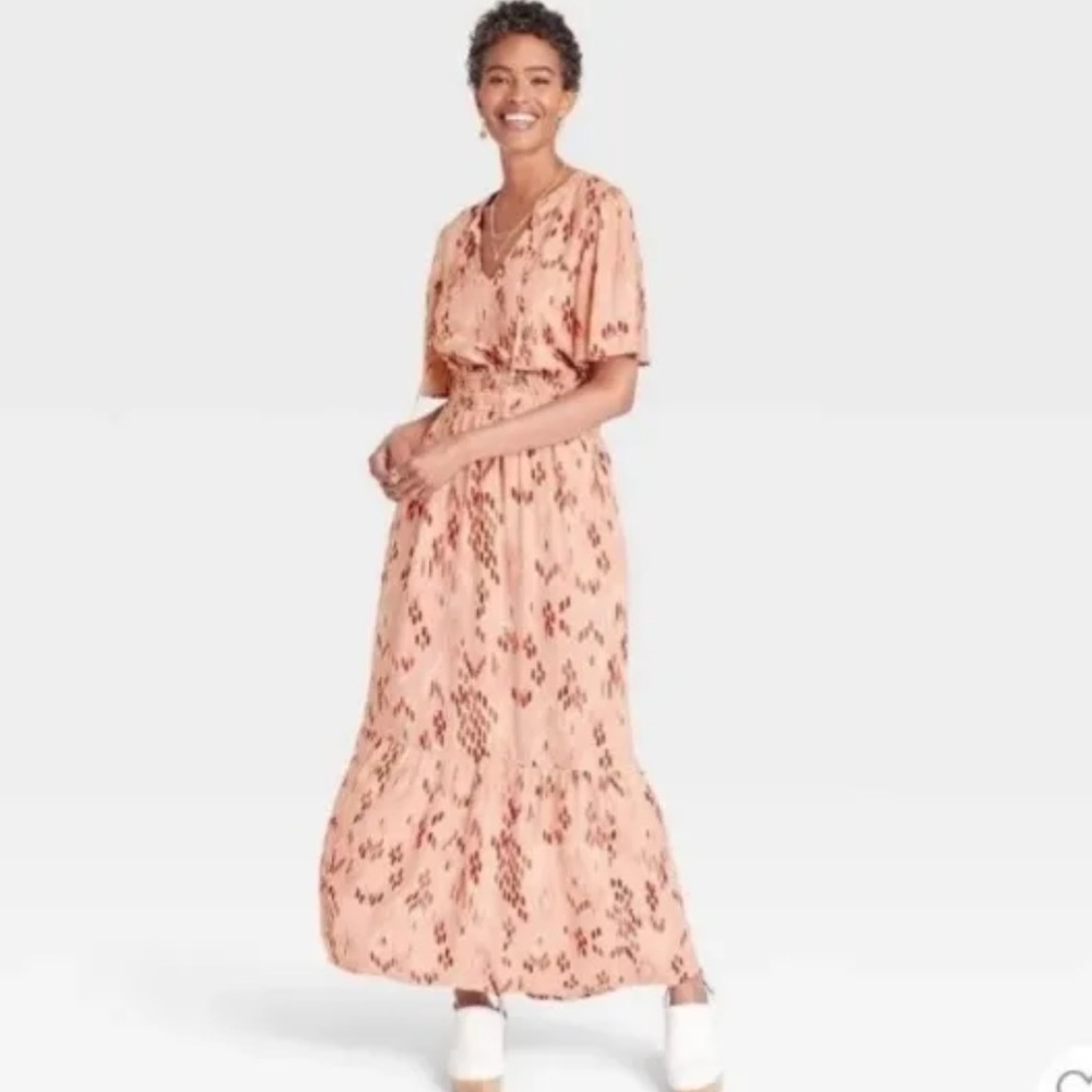 Knox Rose Flutter Sleeve Maxi A-Line Dress Women's Size XS Abstract Pattern